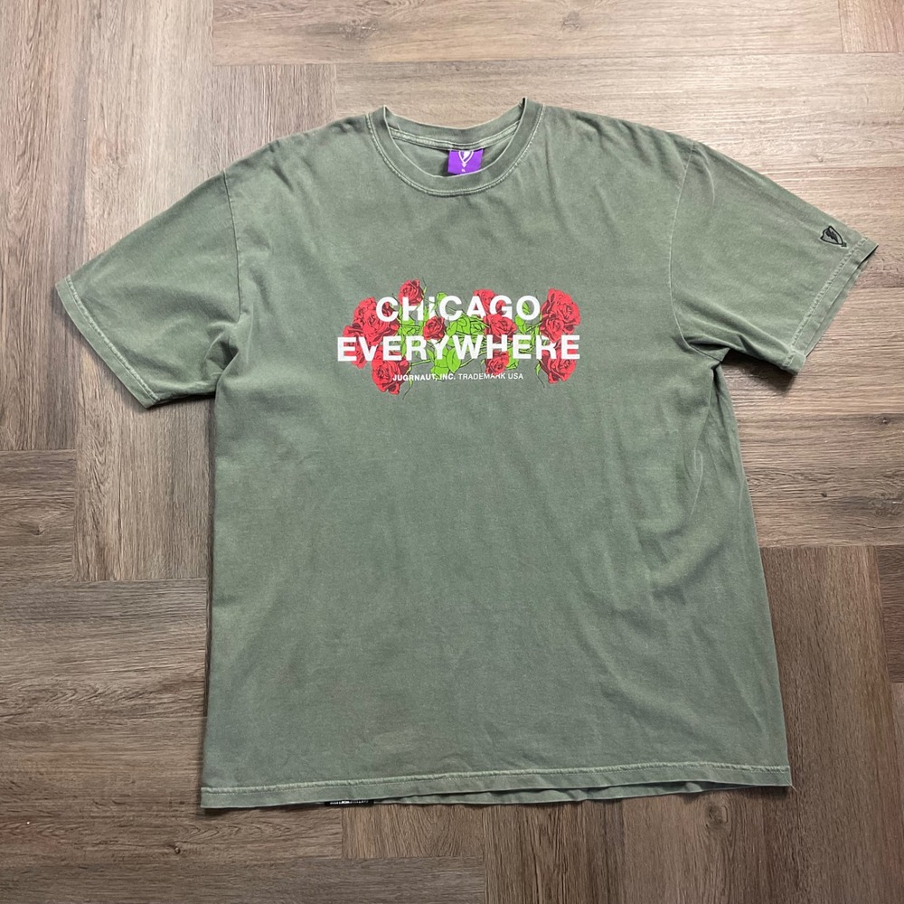 Jugrnaut Chicago Everywhere T-Shirt Mens XL Sage Green Rose Graphic Streetwear